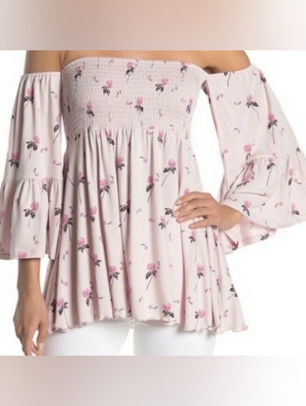 Free People Cloud Berry Pink Floral Off The Shoulder Top